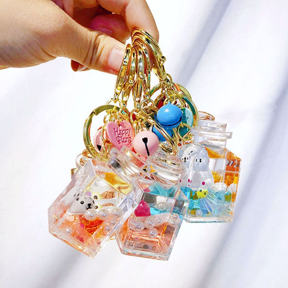 ALLGOODS Lovely Key Ring Fashion Car Pendant Keychain Moving Liquid Accessories Cute Creative Resin Acrylic Bag Charm