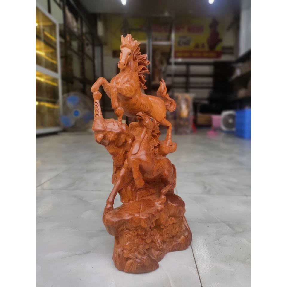 Tượng Song Mã  gỗ Hương Đá nguyên khối kích thước Cao 30 40 60 Cm