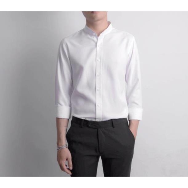 Áo Sơ Mi Nam Cổ Trụ Trắng Đen Cao Cấp ( Cam kết ảnh thật shop tự chụp ) | BigBuy360 - bigbuy360.vn