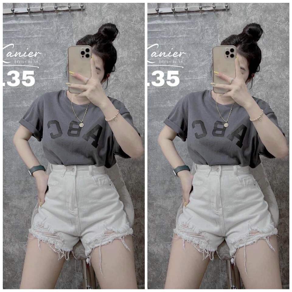 Quần short jean nữ lưng cao rách xước