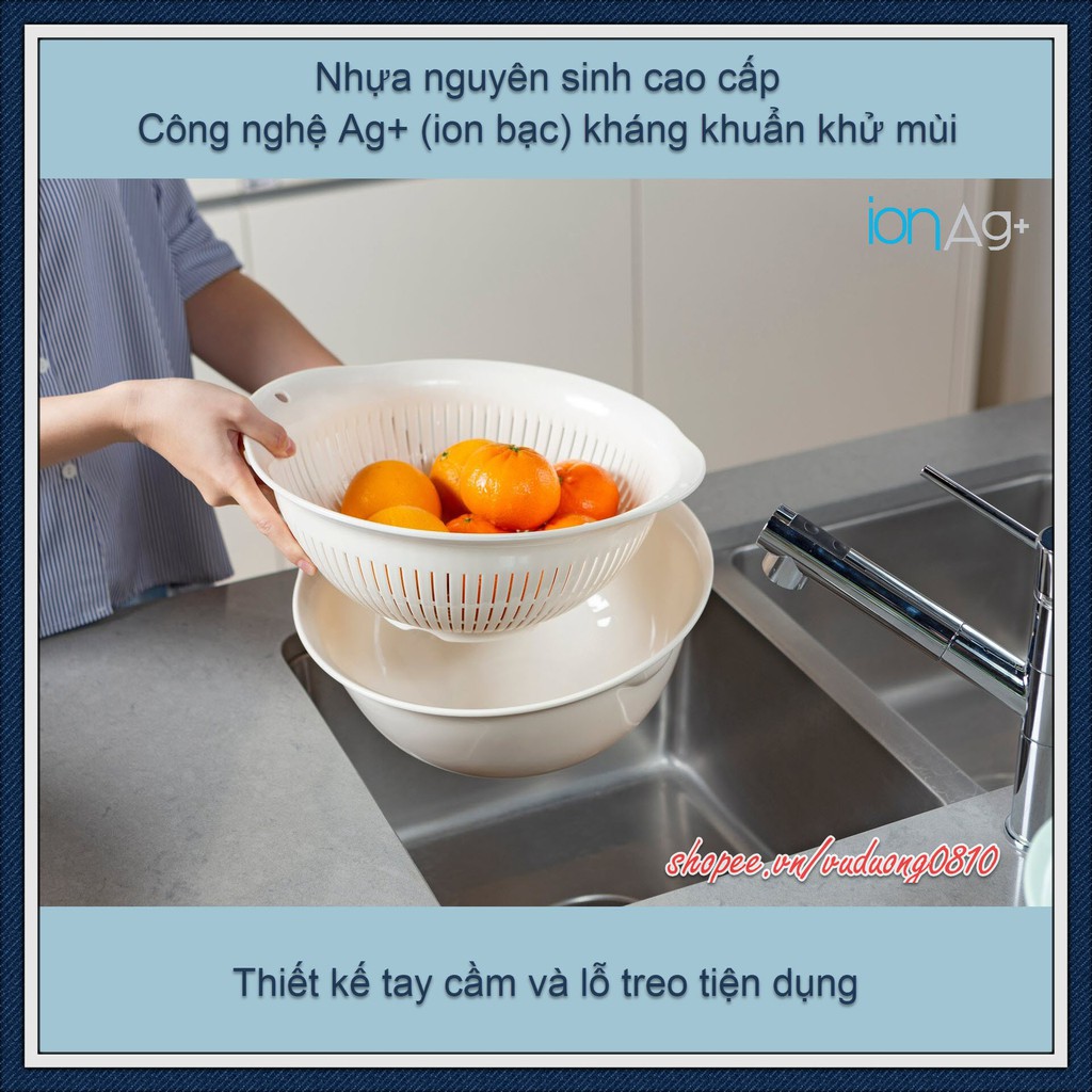 Bộ thau rổ cao cấp Inochi 30cm - ion Ag+ kháng khuẩn