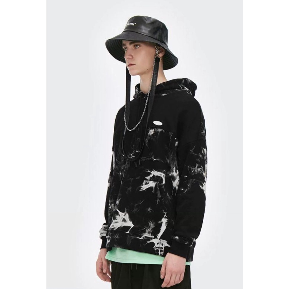 Áo Hoodie loang đen trắng MEANSTORE nỉ da cá có mũ oversize unisex nam nữ form rộng phong cách Hàn Quốc - Basic Nỉ