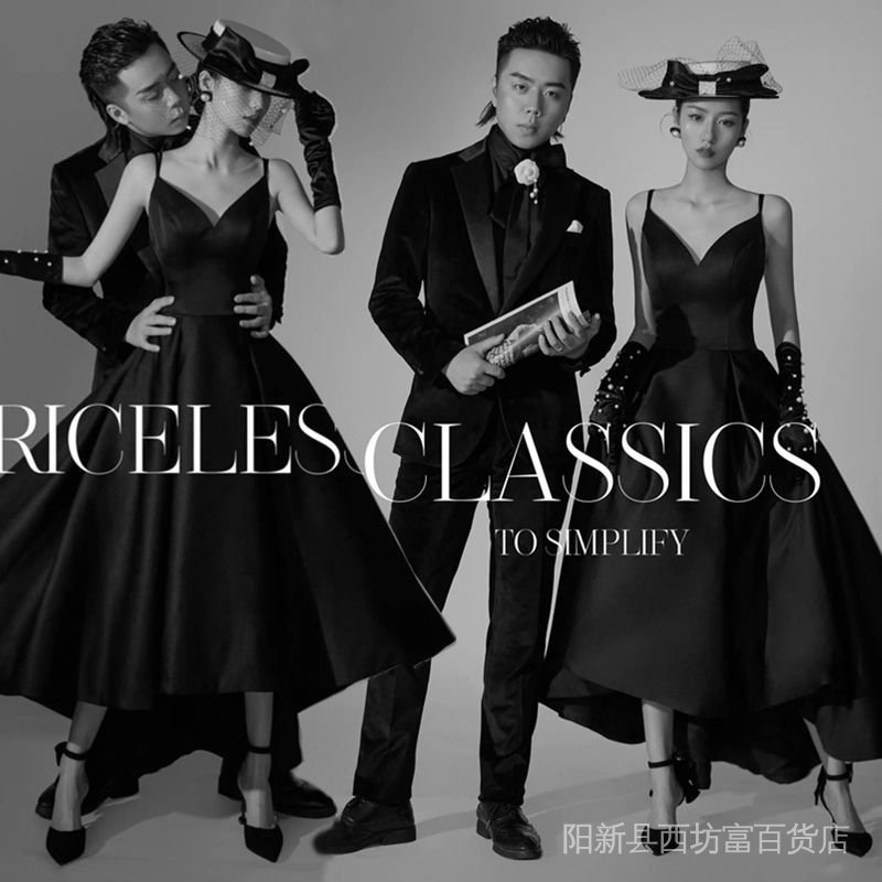 Đầm Cưới Hai Dây Màu Đen Phong Cách Hepburn Dùng Làm Đạo Cụ Chụp Ảnh Đường Phố Cho Cặp Đôi DKJF