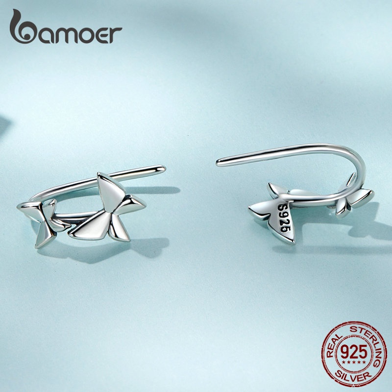 BAMOER Bông Tai bạc 925 HìNh MặT Trăng Ngôi Sao ThờI Trang