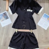 Bộ Lụa Pijama Chữ Ký Tay Cộc Quần Đùi-Chất Đẹp-Hàng Thiết Kế ViSaVa freesize chất satin bao đẹp sang chảnh