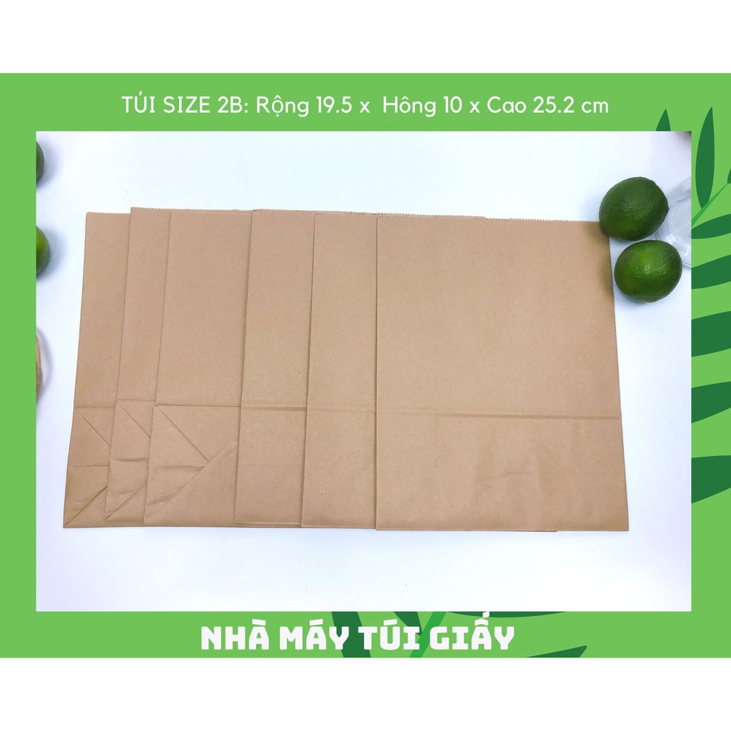 100 túi giấy nâu không quai Size 2B:19.5x10x 25.2 cm túi đựng hàng 3kg