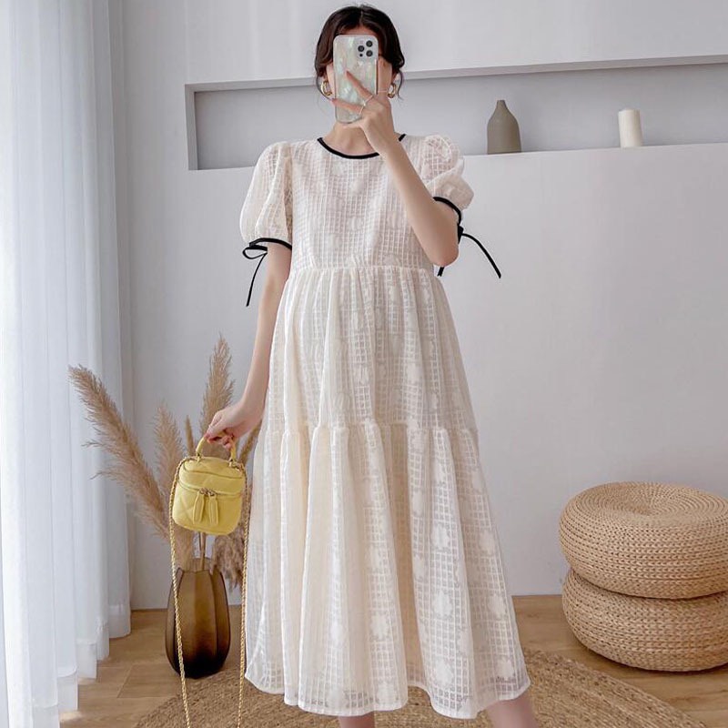 Váy bầu dáng suông kẻ Karo mềm mại thoáng mát mặc đi làm đi chơi cực xinh V341
