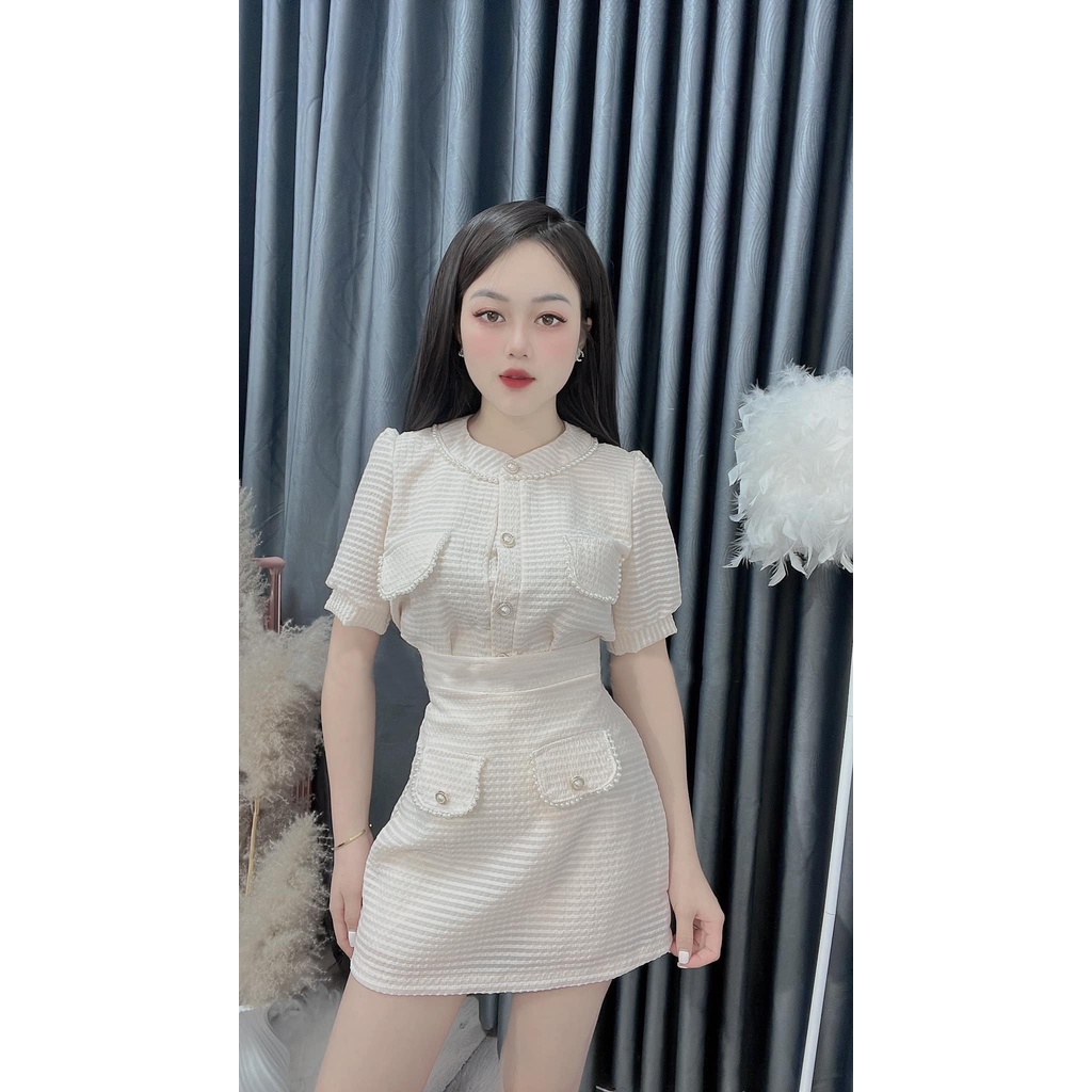 Set bộ nữ,set dự tiệc áo kèm chân váy 4 màu tiểu thư dễ thương