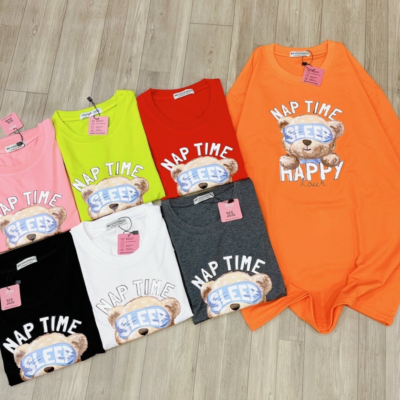 Áo Thun Tay Ngắn UNISEX in Decal IN DECAL GẤU SLEEP - Hình chụp thật (Đủ size M-L-XL) - Số đo ở cuối
