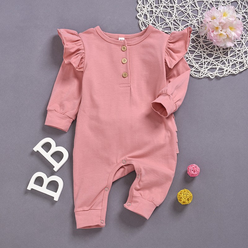 Áo liền quần dài tay phối bèo nhún xinh xắn cho bé gái