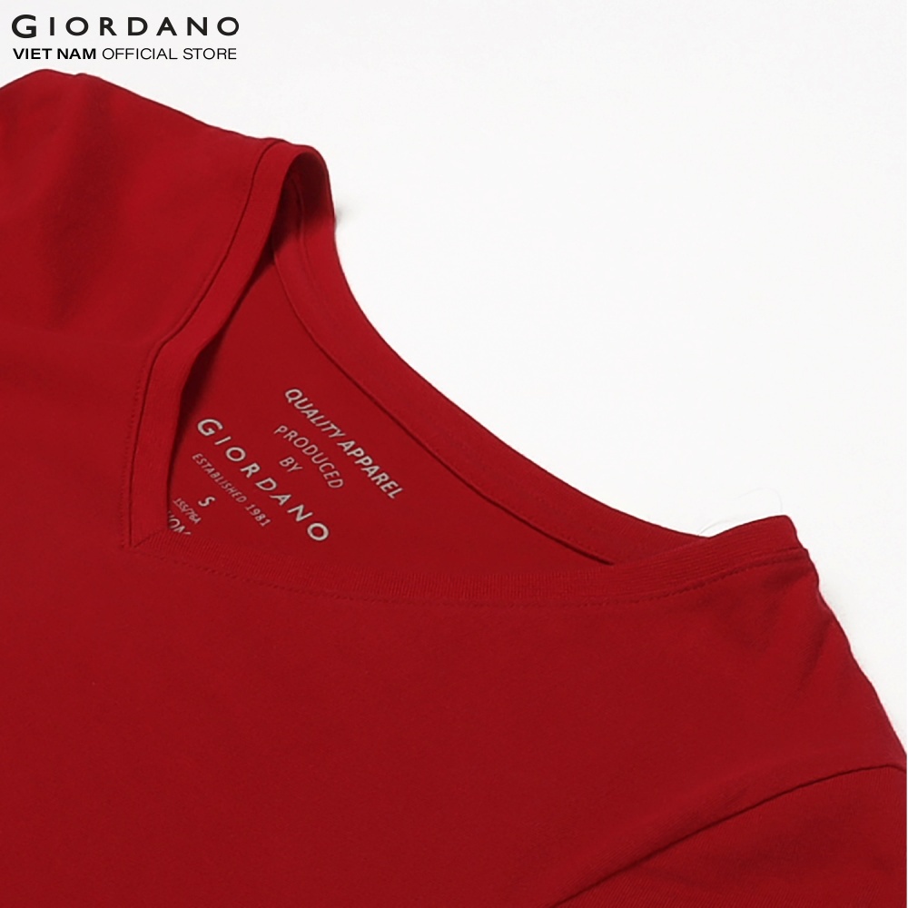 Áo Thun Ngắn Tay Nữ Trơn Cổ Tim V-neck Tee Giordano 05321248