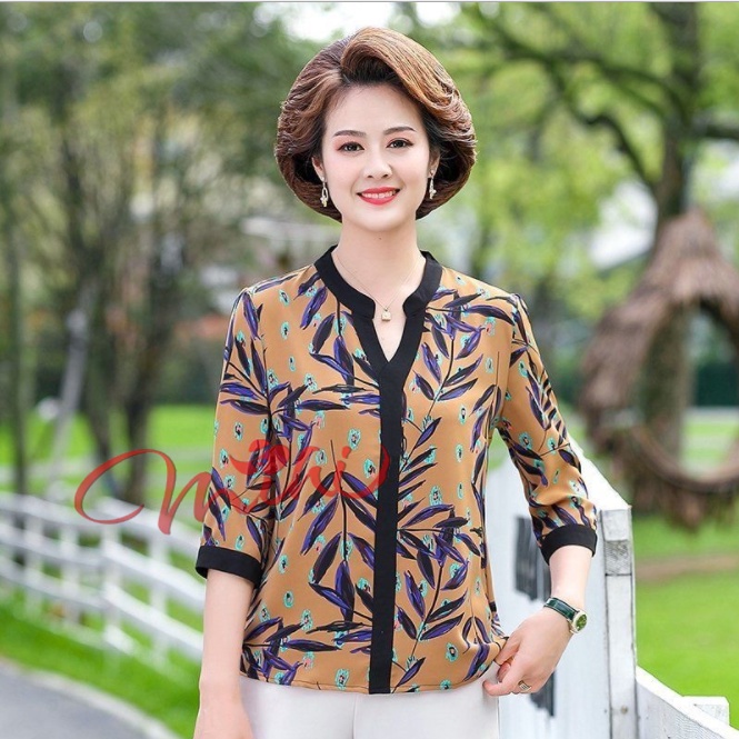 Áo Sơ Mi Nữ Trung Niên A88 - Áo kiểu trung tuổi U40 U50 cho mẹ thời trang mùa hè Đẹp sang trọng cao cấp Bigsize giá rẻ