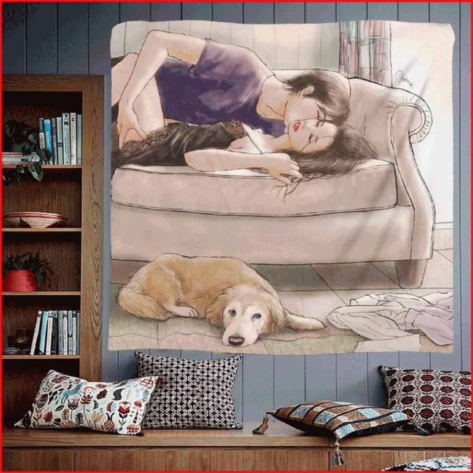 Vải treo tường, tranh vải treo tường Cặp Đôi, thảm treo tường trang trí phòng ngủ. Decor phòng khách