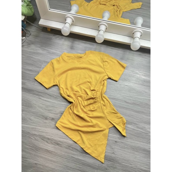 Áo thun Nhún eo tà xéo vạt nhọn xẻ 1 bên Cao cấp