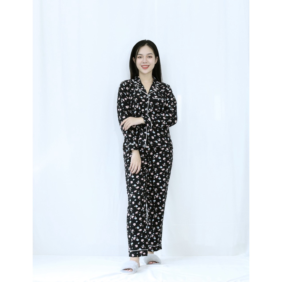 Bộ đồ Pijama Quần dài tay dài vải lụa cao cấp NỀN ĐEN HOA NHÍ  siêu sang chảnh - Thể Hiện Sự Hoàn Mỹ