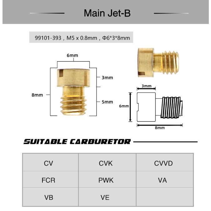 Set 10 Đầu Phun Chính Cho PWK PWM PJ PE PD FCR Keihin CV CV CVK CB CE VA