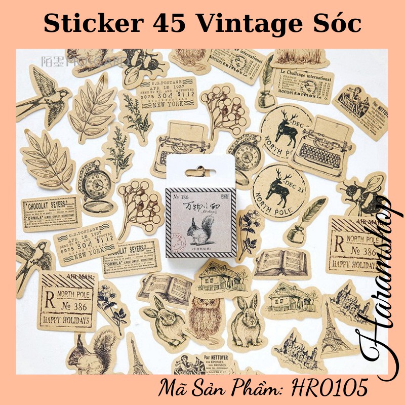 Hộp 45,46 Sticker Sóc động vật vintage