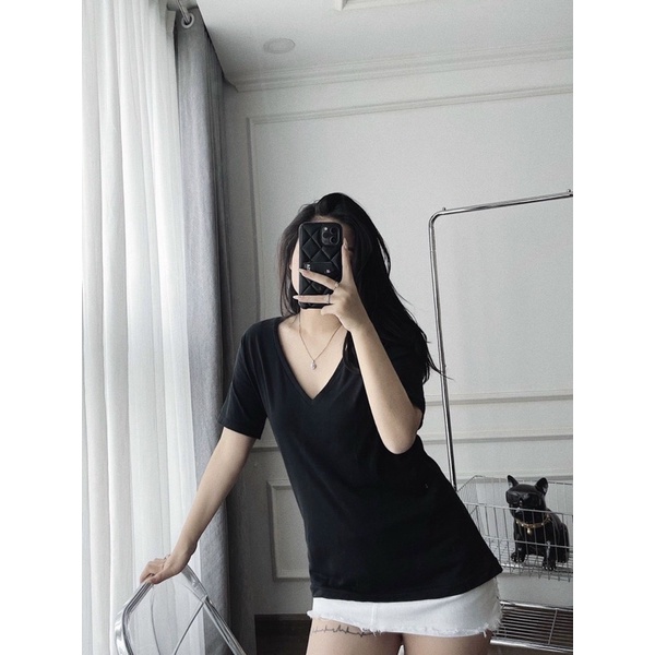 Áo thun cổ tim hottrend siêu mát, chất cotton giấy co giản 4 chiều