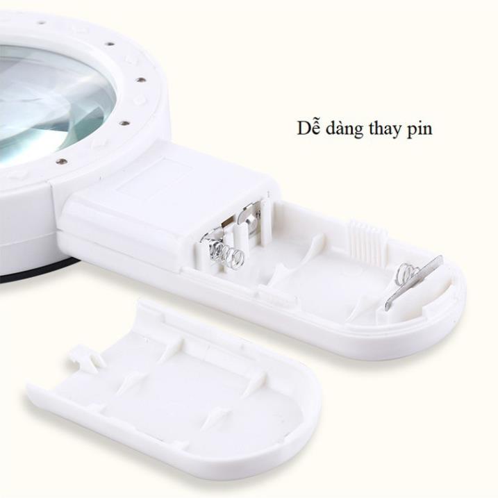 Kính lúp chuyên dụng đọc sách báo, sửa chữa... 30x cầm tay tích hợp 12 đèn led siêu sáng K288