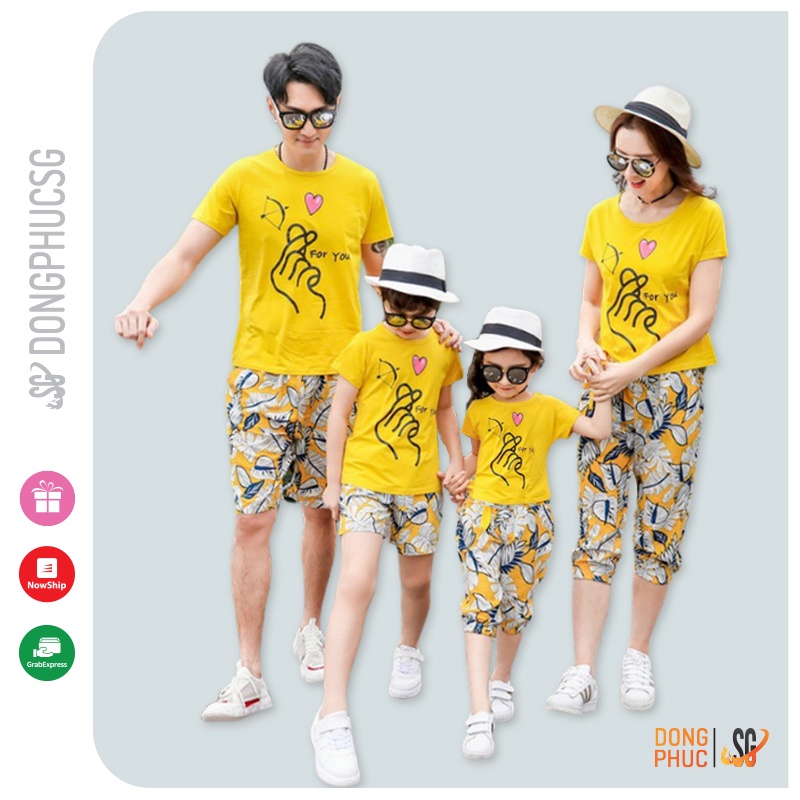 Áo gia đình bắn tim Đồng phục gia đình 3/4/5 người giá rẻ Thun cotton 4 chiều Màu vàng GD296VD