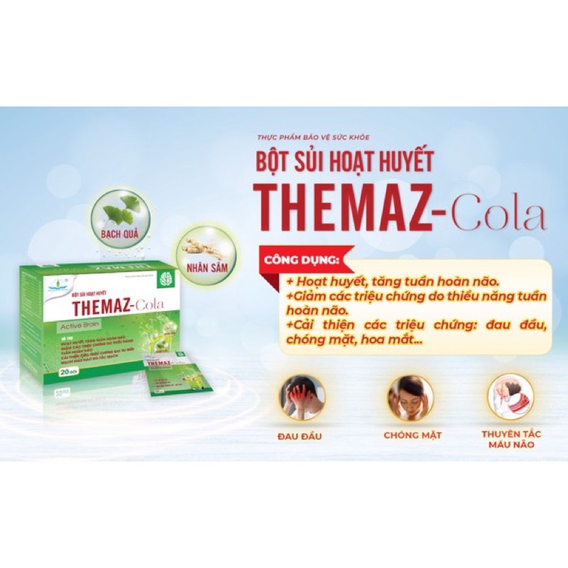 Bột Sủi Hoạt Huyết THEMAZ COLA ACTIVE BRAIN Giải Khát, Tăng Lực, Hoạt Huyết Hộp 20 Gói