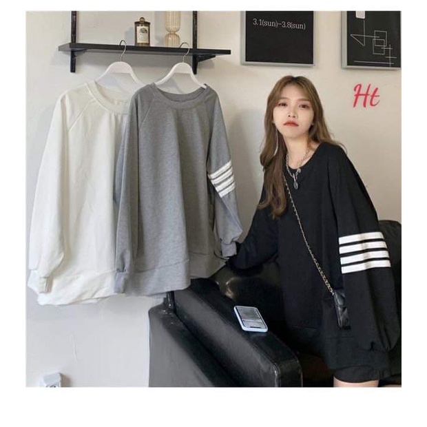 Áo  Sweater 4 vạch kẻ ngang tay phồng form rộng kiểu dáng  ulzzang