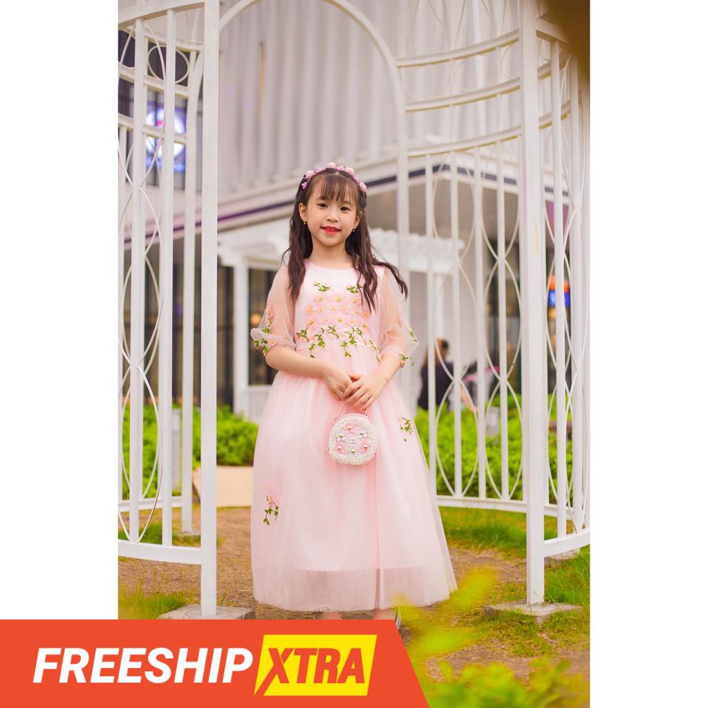 💃 😮 Đầm Công Chúa Bé Gái Hồng Dài Ren Thêu Cao Cấp 9kg - 40kg 💕💃🎁
