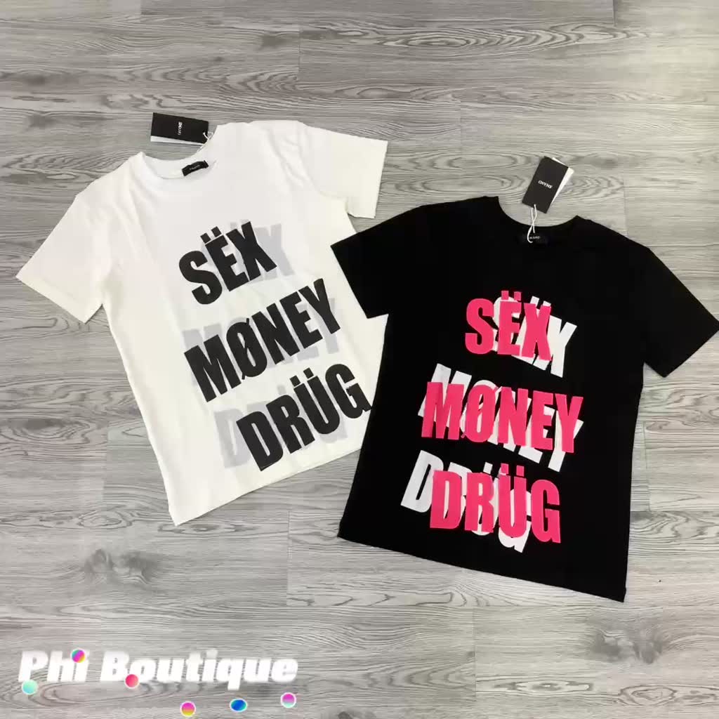 Áo phông nam nữ Premium Cotton in nổi chữ Sex Money Drug bóng mờ cổ bo dày dặn phong cách streetwear Giá sinh viên * | BigBuy360 - bigbuy360.vn