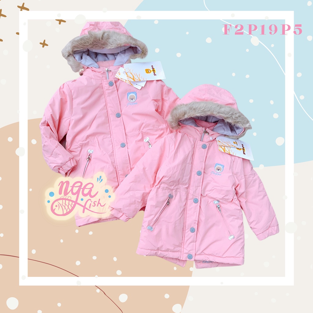 Áo khoác parka lót bông hồng Peppa đáng yêu Nga Fish F2p19P5