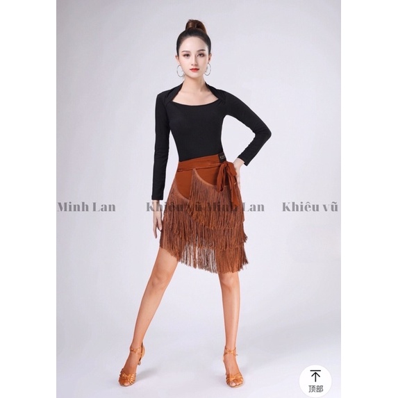 CHÂN VÁY KHIÊU VŨ 3 lớp tua rua vạt chéo