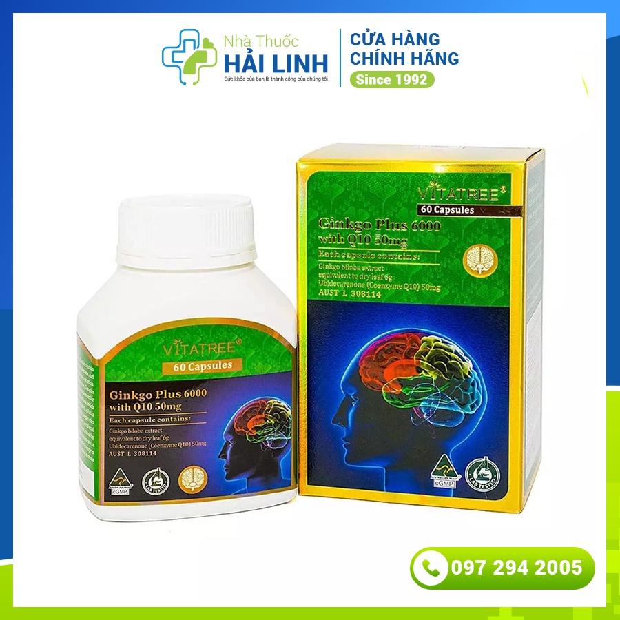 Viên uống bổ não Vitatree Ginkgo Plus 6000⚡Tặng quà⚡Nhập khẩu Úc giúp hoạt huyết dưỡng não