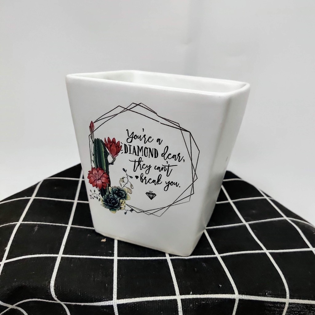 Chậu sứ vuông vát in hình siêu đẹp cỡ S2 (hình ngẫu nhiên)