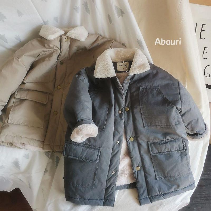 Áo khoác thô kaki lót lông mềm mịn cho bé trai và bé gái