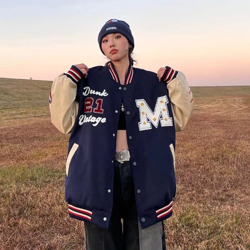 Áo khoác bóng chày thêu họa tiết chữ cái phong cách Hàn Quốc năng động