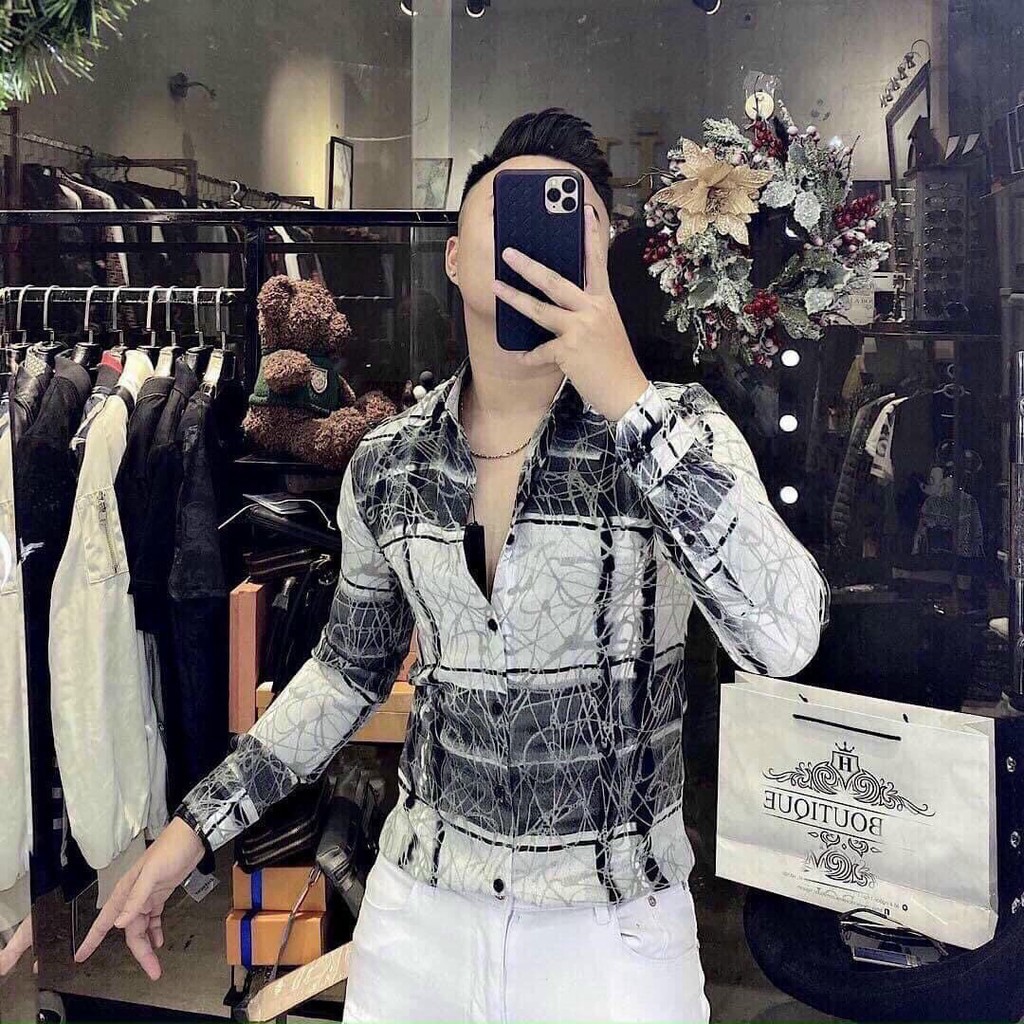 Áo sơ mi nam 💝FREESHIP💝  Áo sơ mi nam trắng họa tiết đẹp LV nhiều mẫu thoáng mát, mềm mịn, không nhăn