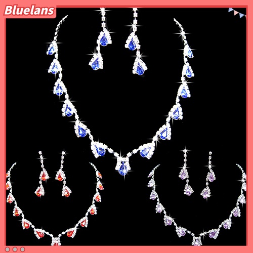 Bộ dây chuyền + bông tai đính đá nhiều màu sắc