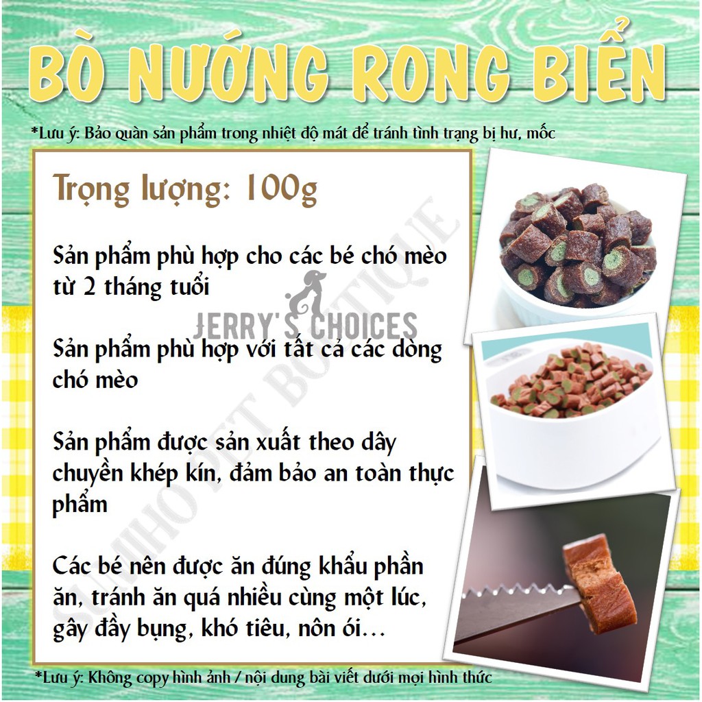 Bánh thưởng cho chó Jerry's Choices (Bò nướng rong biển) 100gr/túi