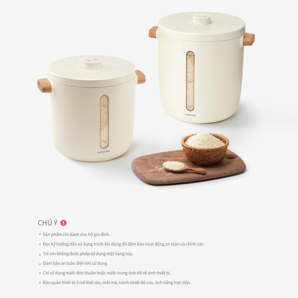 Thùng đựng gạo chân không Lock&amp;Lock Vacuum Rice Keeper 7L - màu trắng EJR973WHT