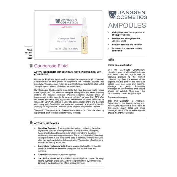 TINH CHẤT PHỤC HỒI CHO DA TREATMENT, LỘ MAO MẠCH JANSSEN COUPEROSE FLUID