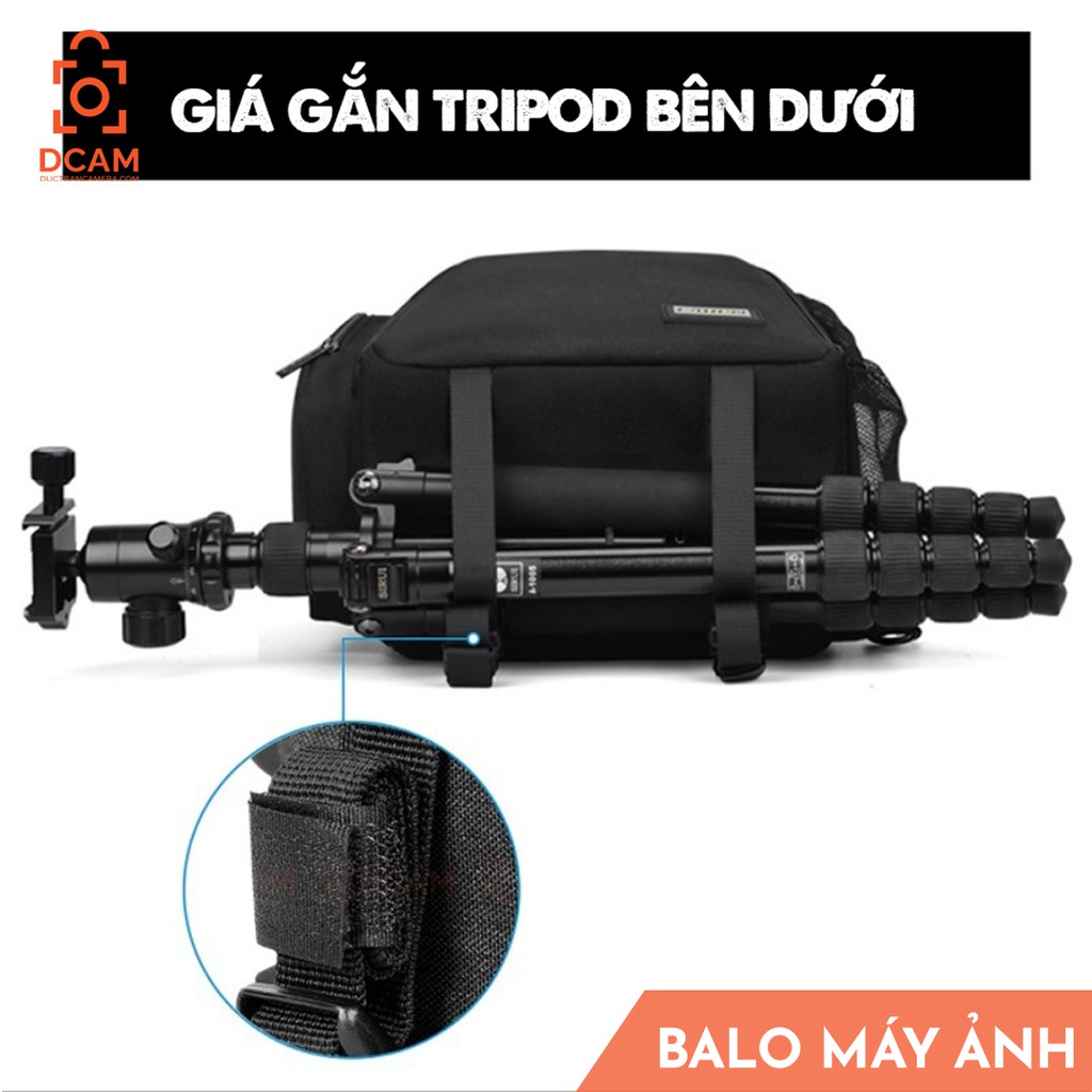 Balo máy ảnh đeo chéo nhỏ gọn chống nước - Caden MINI 2022 - Đựng body + 3 lens to + tripod + phụ kiện...