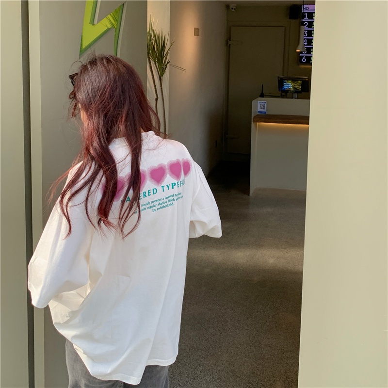 Áo thun SUXI tay ngắn cổ tròn dáng rộng in chữ thời trang mùa hè cho nữ