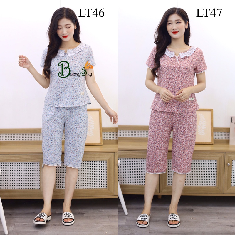 [Bunny] ĐỒ BỘ NỮ MẶC NHÀ CHẤT LIỆU LỤA MỀM MÁT TAY CỘC QUẦN LỬNG  CỔ V ĐÁP ZEN ĐIỆU ĐÀ
