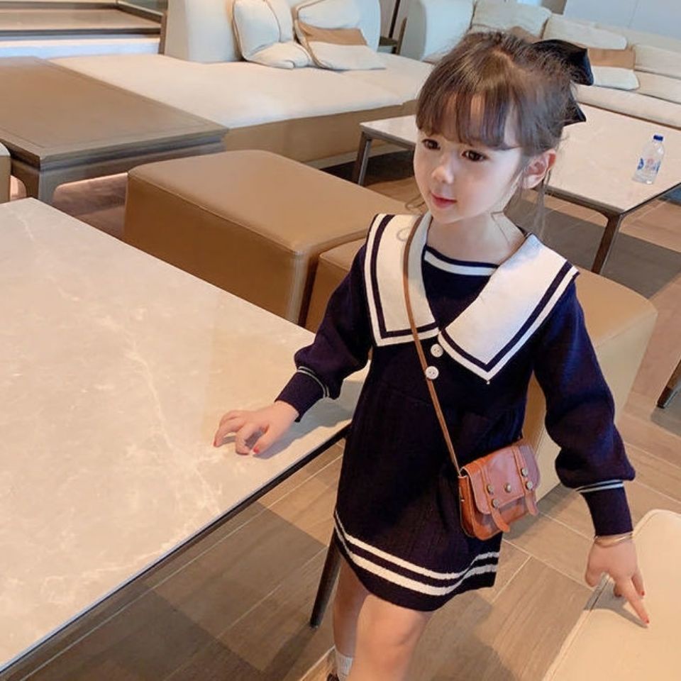 Đầm len tay dài thời trang mùa thu mới cho bé gái