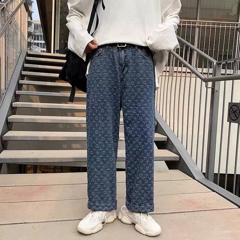 Quần jeans nam cạp cao ống rộng bigsize MALTRIK in họa tiết LV phong cách Hàn Quốc Size lớn đến 90kg