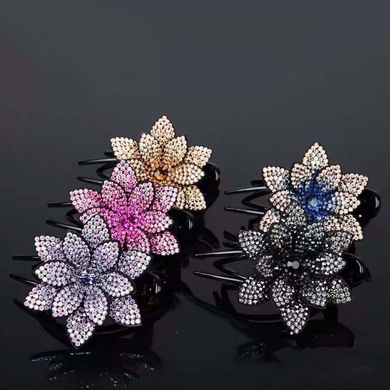 Kẹp tóc hình hoa sen đính kim cương tròn thời trang Hàn Quốc thanh lịch cho nữ