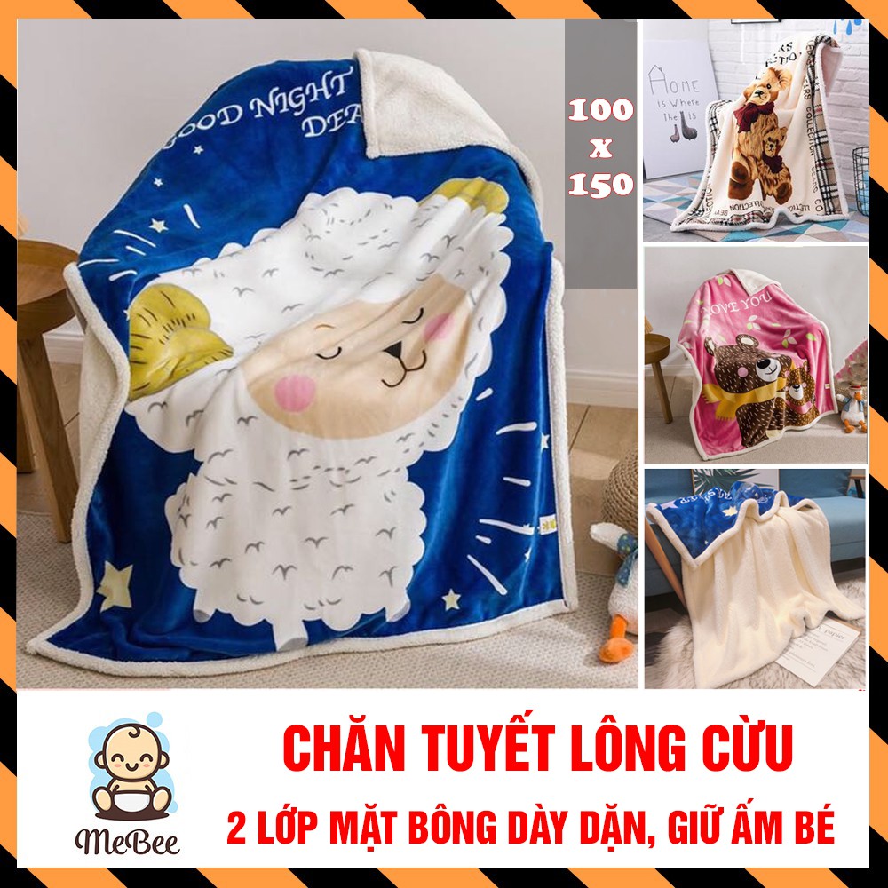 Chăn LÔNG CỪU 2 lớp thu đông, dày dặn giữ ấm cho bé -(100x140cm) ( 1 MẶT BÔNG)