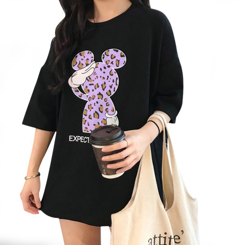 Áo Thun Nữ Tay Ngắn Dáng Rộng In Họa Tiết Hoạt Hình Phong Cách Hàn Quốc