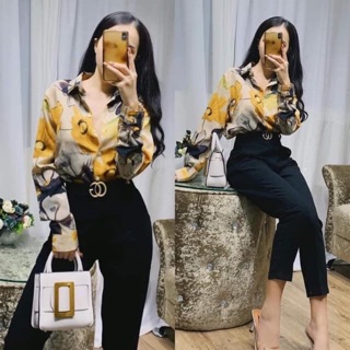 SƠ MI LỤA HOẠ TIẾT HOA VÀNG HOT