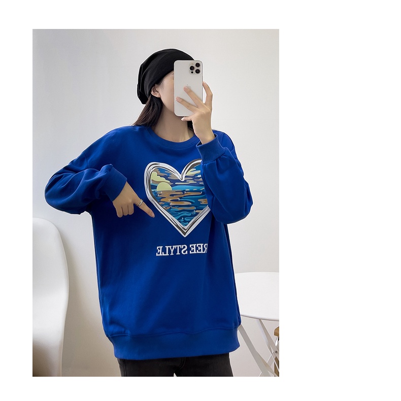 Áo sweater nữ unisex tay dài form rộng in trái tim Free Style vải nỉ da cá 100 cotton - HappyFamily