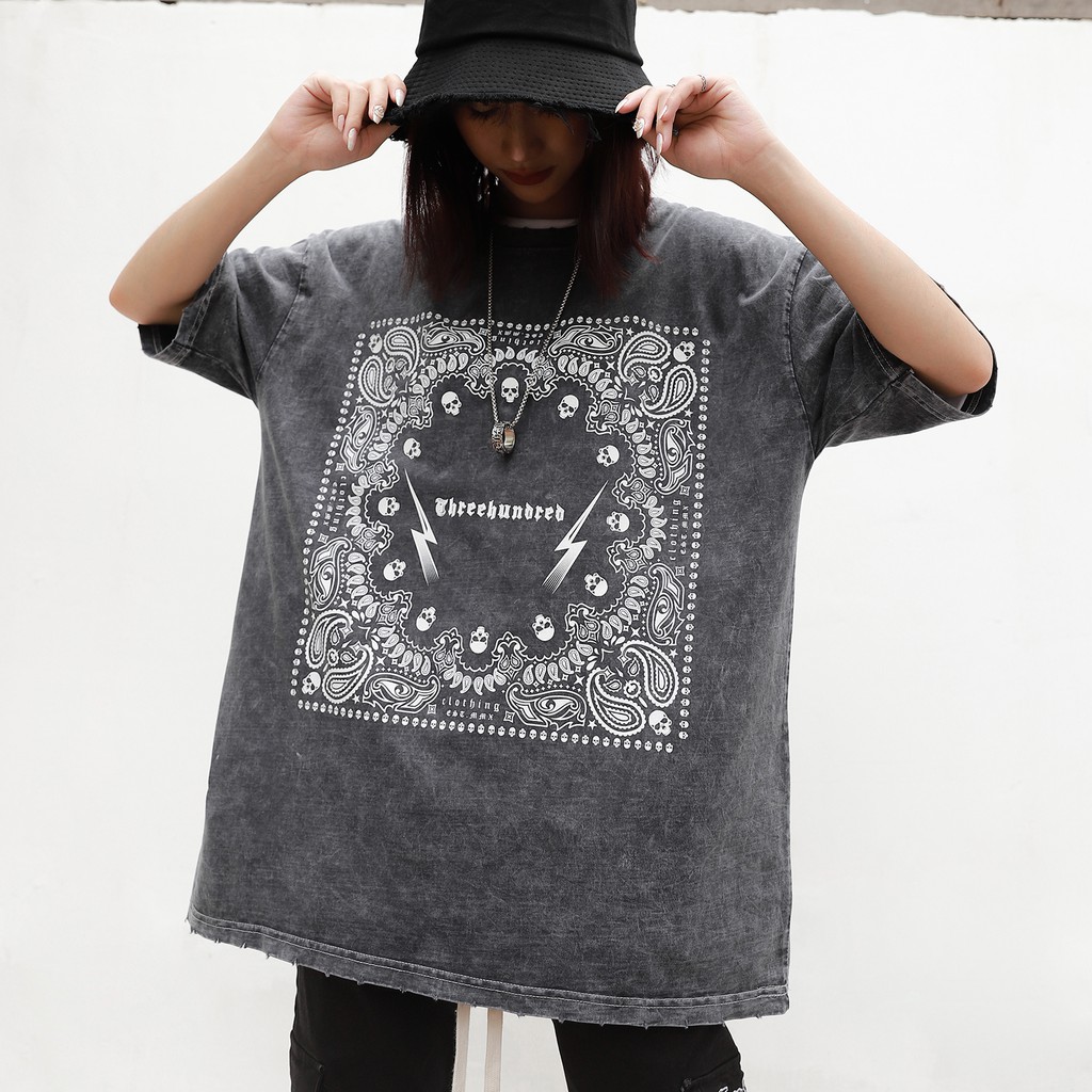 Áo Thun Wash Bandana Xám Chất Liệu Cotton Thoáng Mát